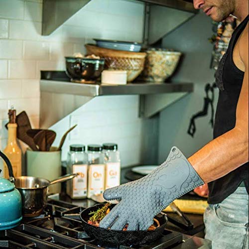 Ecoberi Silicone Oven Mitts and Pot Holder Set, Heat Resistant, Cook, Bake, BBQ, Pack of 3 Grey, Size: 13 Long, Gray